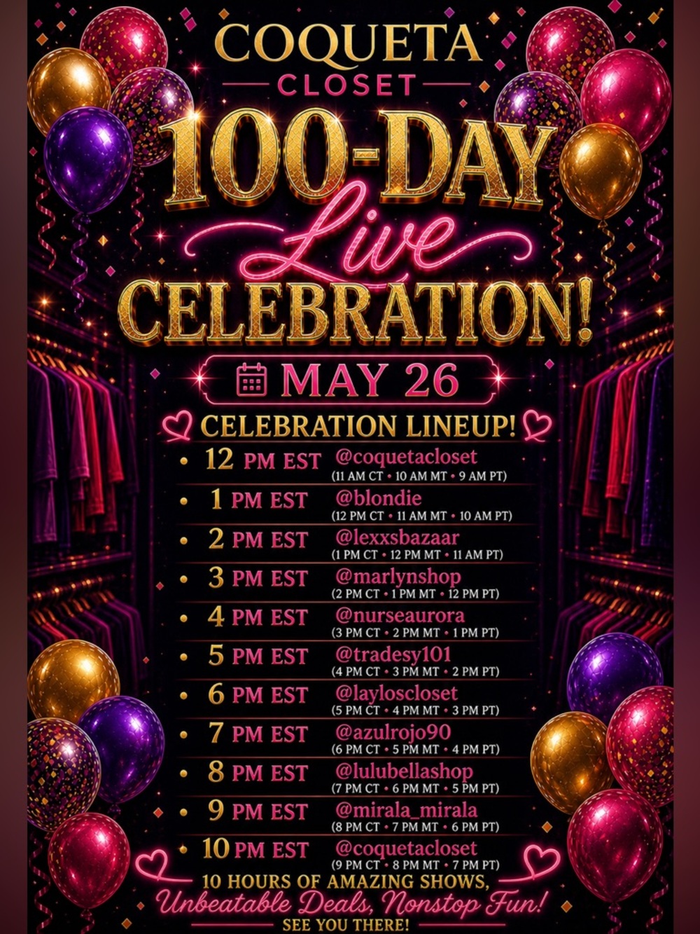 100-Day LIVE Event 💖 $5 Show • Giveaways Every Hour • May 26